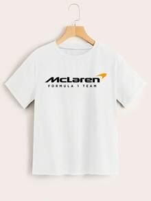 White T-Shirt, 1 pcs F1 team's No. 4 car Cartoon Letter graphic print T-shirt 180g Pure  Heavy 100% Polyester fiber (polyester) T Shirt, Relaxing versatile and comfortable, beach vacation, simple and fashionable, Daily wear suitable for women and girls - Blanco - Ver 2