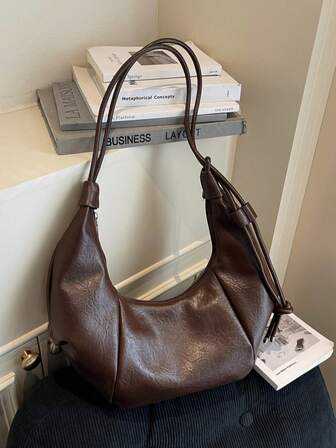 1 Stück einfarbige PU Halbmond Umhängetasche, große Kapazität, modisch für erwachsene Frauen, geeignet für Ausflüge und Einkaufen