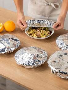 10/20/30/50pcs Reusable Aluminum Foil Food Wrap, Heat Insulation Stretch Film, Long-Lasting Thermal Insulation, Suitable For Fruits, Meals, Utensils, Thermal Food Containers, Reflective Surface, Heat Resistant Lid - Multicolor - View 1