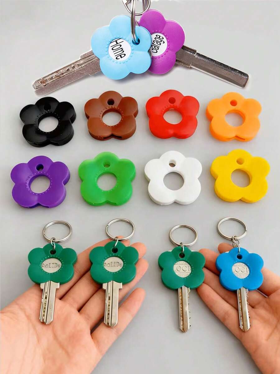 6/3/1pc Multi-Color Flower Shaped Silicone Key Cap Set (Including Labeled Key Caps) - Button Protectors With Color-Coded Design, Easy-To-Install Key Chain Organizers, Suitable For Home, Office, Party And Key Management (Color-Coded For Easy Key Identification), Random Colors - Multicolor - View 1