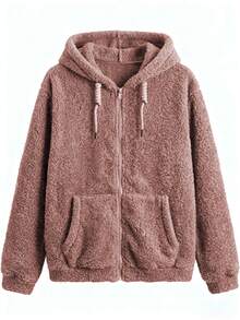 Simple Women's Winter Long-Sleeved Versatile Plain Zip-Up Cotton Coat With Hood, Fluffy Texture, Comfortable, Close-Fitting And Warm. - Purple - View 2