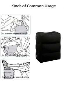 1pc Inflatable Foot Rest Pillow With Storage Bag, Pressure Activated Inflation, Ultra-Lightweight & Foldable, Comfortable Foot Support, Suitable For Plane, Car And Bus Travel, Essential For Men And Women - Black - View 5