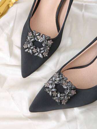 2pcs Detachable Shoe Decorations, Black Metal Square Buckle Design With Artificial Crystals, Fashionable & Elegant Shoe Clips, Accessories For High Heels, Pumps, Handbags, In Black, White, Red Colors