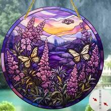 1pc Round Acrylic Lavender Sunshine Catcher, Colorful Window Decor, Easter Hanging Ornament, Wreath Center Decoration, Home Gift, 8x8 Inch/20x20cm, Window Decor, Porch Decor, Multi-Color Sunshine Catcher, Suitable For Window, Wall, Room Decor, Home Decor Product - Multicolor - View 5