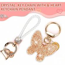 Llavero de coche para mujer con diamantes de imitacin en forma de corazn para nia, bonito llavero para Navidad, regalo personalizado - B-Oro - Ver 2