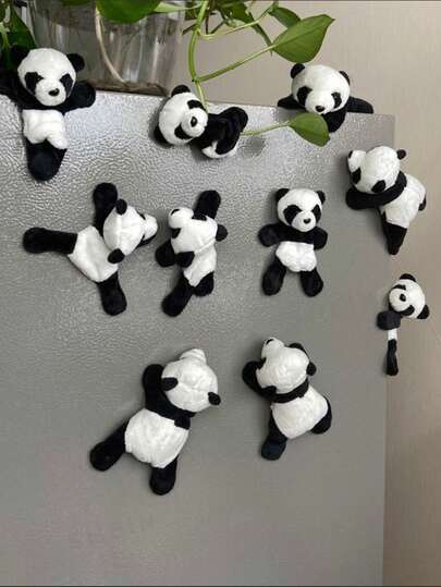 1/3/5/10pcs Cute Soft Plush Panda Magnets - Oval Fabric Whiteboard And Refrigerator Decor, Perfect For Gifts And Storage
