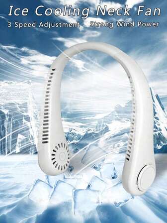 1pc Portable Neck Hanging Fan, Neck Hanging Air Conditioner, USB Rechargeable Neck Fan, Large Capacity Battery, 3 Wind Speeds, Bladeless Fan, Suitable For Summer, Indoor, Outdoor, Travel