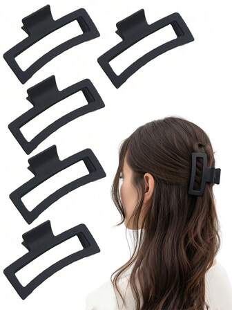 1pc-8pcs Women 4.13in/10.5cm Square Fashion Hair Clips, Ladies Hair Clips, Solid Color Non-Slip Strong Grip Hair Clips, Women Hair Accessories, Fashionable & Versatile, Minimalist Style