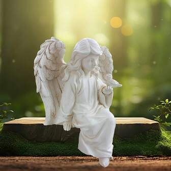1pc Resin Angel Crafts, Home Decor, Garden Decor, Resin Garden Angel Statue Decor, Yard Decor, Holiday Gift Creative Angel Statue, Home Display Shelf Decor