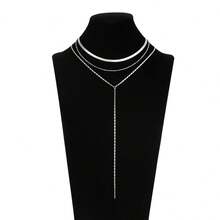 3pcs Y-Shape Snake Bone Design Necklace, Minimalist, Suitable For Men, Party, Daily Wear, Gift For Friends - Multicolor - View 1