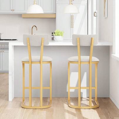 Counter Height Bar Stools Set Of 2, Modern Upholstered Barstools With Back Support For Kitchen Island, Home Bar & Dining Room