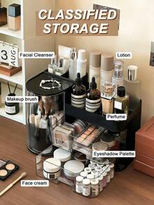 Black Display Makeup Organizer, Vanity Organizer, Bathroom Countertop Organizer Skin Care Storage, Makeup Box, Easy To Store Lipsticks, Nail Polishes, Perfumes, Eyeshadow Palettes, Bathroom Storage And Organizer, Modern Design, Gift For Girls, Drawer Organizer, Kitchen Drawer Organizer, Storage Bins, Vanity Organizer, Nail Polish Organizer, Plastic Drawers, Closet Organizers And Storage, Desk Organizer, Beauty Supplies Storage For Moisturizing Cream Lotion Collagen Jelly Collagen Jelly Cream Face Lotion Under Eye Patches Face Mask Hair Clips, Valentines Gift - màu đen - Xem 5