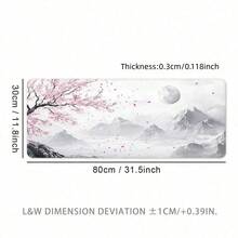 Mousepad extra grande com estampa de montanha nevada e flor de cerejeira, lavável, base de borracha antiderrapante, borda costurada, ideal para presentear, protetor de mesa, apoio para estudos, diversos tamanhos disponíveis, apoio para teclado de computador, apoio para laptop, acessório de escritório, material de escritório