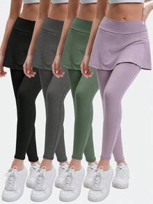 4 Pack Women's Skorts Suitable For Yoga & Tennis Skirted Yoga Pants With High Waisted Seamless For Women Butt Lifting Sports Shorts For Yoga Running Gym Active Lifestyle - 彩色 - 查看 1