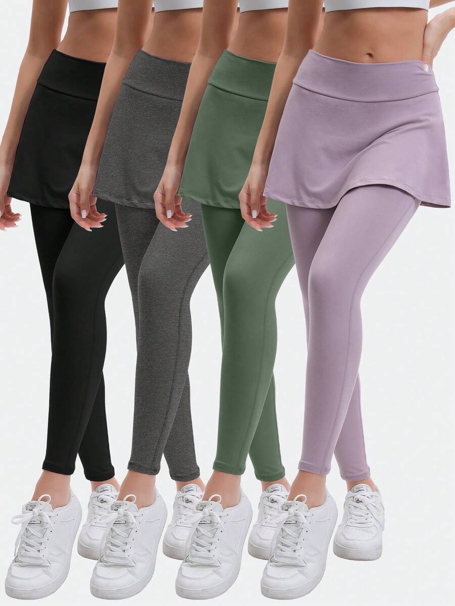 4 Pack Women's Skorts Suitable For Yoga & Tennis Skirted Yoga Pants With High Waisted Seamless For Women Butt Lifting Sports Shorts For Yoga Running Gym Active Lifestyle - 彩色 - 查看 1