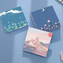 1-Piece Art Oil Painting Style Sticky Notes - Sky, Ocean, Flowers, And People, Square Paper Stickers, Suitable For Students, Offices, And Home Use, Perfect For Planners, Diaries, And Creative Projects - 彩色 - 查看 3