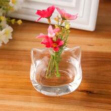 1pc Cartoon Cat Glass Vase, Japanese Style Green Plant Hydroponic Bottle, Mini Desktop Flower Planter - Multicolor - View 4