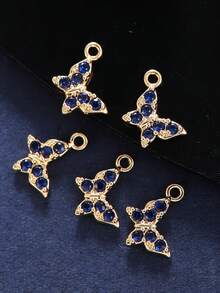 5入組鑲鑽蝴蝶形吊墜,diy珠寶製作配件 - 金黃色 - 查看 14