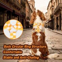 Spring New Plaid Pattern Dog Harness And Leash Set, Made Of Soft Breathable Mesh Fabric, Back Equipped With Round Ring For Increased Stability, Anti-Friction Design, Adjustable Size, Suitable For Small Dogs - Fashionable And Comfortable, Ideal For Daily Walking And Training. Matching Leash Has Waste Bag Holder. - Yellow - View 5