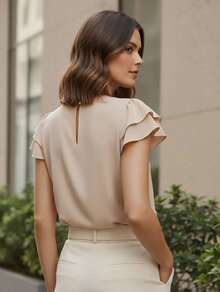 Elegant Beige Women's Blouse - 米色 - 查看 2