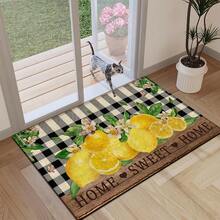 1 件柠檬图案印花地毯，仿羊毛垫 - 高吸水性，易于清洁，适用于家居装饰、农舍风格、玄关、室内、房间、厨房、餐厅、小型办公室/家庭办公室、水槽、洗衣房、门垫、厨房垫、防滑垫 - 彩色 - 查看 4