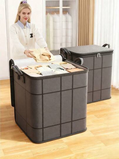 Black Storage Bag, Thickened Large Capacity Mobile Bag, Wardrobe Storage Bag, Cotton Quilt Sorting Bag, Seasonal Clothing Storage Bag, Blanket Cotton Quilt Clothing Mobile Packaging, Thickened Large Woven Bag, Foldable Portable Storage Bag, Suitable For Essential Clothing Organizer In Bedrooms, Wardrobes, Under Beds, Living Rooms, Dormitories, Wardrobe Sorting And Storage