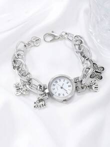 Vintage Style Women's Key Chain Bracelet Watch Lock Strap Diamond Key Bracelet, Bohemian Quartz Watch Gift - Silver - View 1