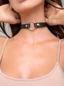 4pcs/2pcs/1pc Punk Gothic Style Necklace, Women's Lingerie Accessory, Adjustable Faux Leather Choker Necklace - Black - View 8