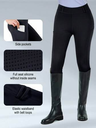Women Horse Riding Pants Silicone Full Seat Breeches Equestrian Schooling Horseback Riding Tights Pockets