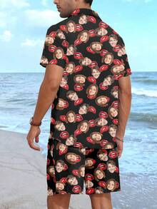 Customized Hawaiian Vacation Shirt And Shorts Set For Men, Personalized With Portrait, For Boyfriend, Friend, Child's Anniversary, Birthday, Holiday - Multicolor - View 2