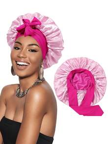Black Satin Lace Bow Elastic Lightweight Shower Cap For Women & Girls - Multicolor - View 23