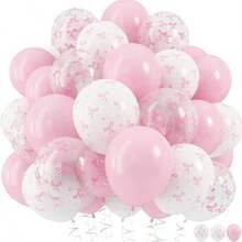 50 piezas de globos de 12 pulgadas con estampado de lazos en rosa y blanco transparente, decoraciones de globos lindos para fiesta de bautizo de bebé, fiesta de princesa, cumpleaños de niña, despedida de soltera, fiesta con tema de lazos, revelación de género, ducha nupcial, boda, Día de San Valentín, Día de la Madre, aniversario - Rosa - Ver 1