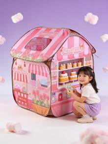 1个带透气天窗的公主游戏屋帐篷，室内公主剧场，儿童游戏帐篷，带收纳袋，大型城堡玩具，助眠，可折叠，适合室内/室外玩耍、角色扮演和想象游戏，生日、万圣节、新年和圣诞节的最佳礼物 - 彩色 - 查看 6