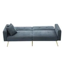 Convertible Sherpa Sofa Bed With Adjustable Backrest, Gold Metal Legs And Side Pockets - Blue + Foam + 2 Seat - View 7