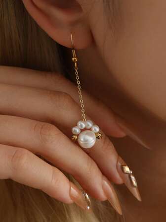 Pendientes de perlas cultivadas en zigzag estilo vintage hecho a mano, pendientes de lujo elegantes estilo palacio