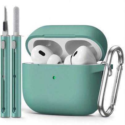 1 pieza Funda protectora de silicona de unicolor para iPod con correa de mosquetón y bolígrafo de limpieza