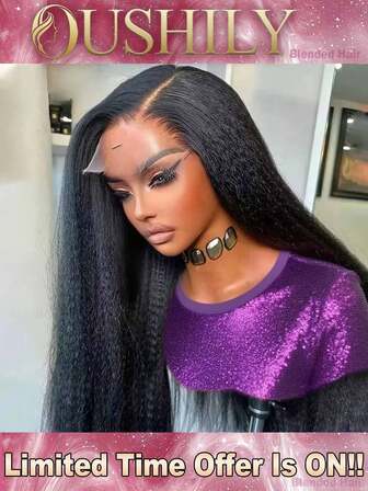 13x4 34英寸 Yaki 直发蕾丝前假发，自然发际线和婴儿发 - 200% 密度透明高清蕾丝前假发，混合发质，无需胶水 - 耳到耳巴西原生人发混合假发，前蕾丝无胶，自然黑色 - 预漂白、预拉直、预熨烫蕾丝闭合假发 - 打造女性自然妆容