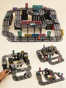 2025 New Year Gift & Christmas Gift "Magnetic Tile Track Car Set" Children's Educational STEM Toy, Strong Magnetic Construction Tiles 5.5cm/2.16in + Multifunctional Sliding Car, Early Learning Toy For Boys & Girls, Parent-Child Interactive Creative Building Blocks, Suitable For 3+ Years, 6+ Years, Kids Toy, Car Toy, Parking Lot Toy, Magnetic Building Tiles Toy - Multicolor - View 3