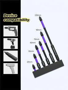 6 piezas/Juego de brocas de destornillador magnético de acero de aleación a prueba de impactos y antideslizantes con vástago hexagonal, adecuado para herramientas eléctricas - Multicolor - Ver 10