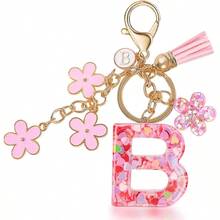 Llavero de Moda Letra Inicial, Llavero con Inicial de Resina, Dije para Bolso Mochilas, Regalo Personalizado para Mujer - Rosa + B - Ver 1