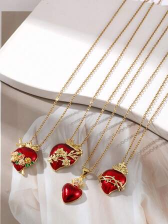 1 Collar colgante de moda creativo para el Día de San Valentín: Diseño exquisito, elegante y glamoroso de corazón de cobre con efecto de goteo. Perfecto para mujeres, hermanas o parejas. Ideal como regalo de joyería para citas diarias, fiestas, celebraciones festivas o vacaciones. Accesorio rojo.