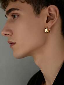 1对简约双层弧形耳环，适合男士日常、节日、派对佩戴，圣诞节、新年、情人节等节日礼物