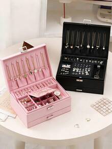 Neue Luxus Schmuckaufbewahrungsbox, elegante dunkelgrüne Farbe, hochwertige, filigrane Gestaltung für Halsketten, Ohrringe, Armbänder, große Kapazität Mehrebenen-Aufbewahrung, Valentinstag, Sonne, Reise, coole, Studentenwohnheim Aufbewahrung