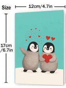 1pc Cute Penguin Valentine's Day Greeting Card, One Penguin Holding Heart, One Penguin Waving Design, Valentine's Gift For Partner/Wife/Husband/Boyfriend/Girlfriend, High-Quality Card With Envelope (12x17cm)/(4.72x6.7in)