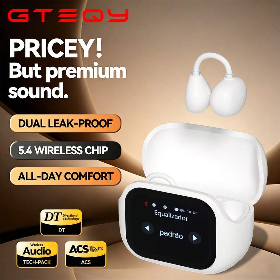 2025 New Upgraded Intelligent LCD Touchscreen Earphones, New Wireless Earphones, Neutral Sports Earphones, Built In Microphone Noise Reduction Earphones, Sound Quality Switching, Compatible With Mobile Phones, Suitable For Sports, Fitness, Cycling, Etc - White - View 1