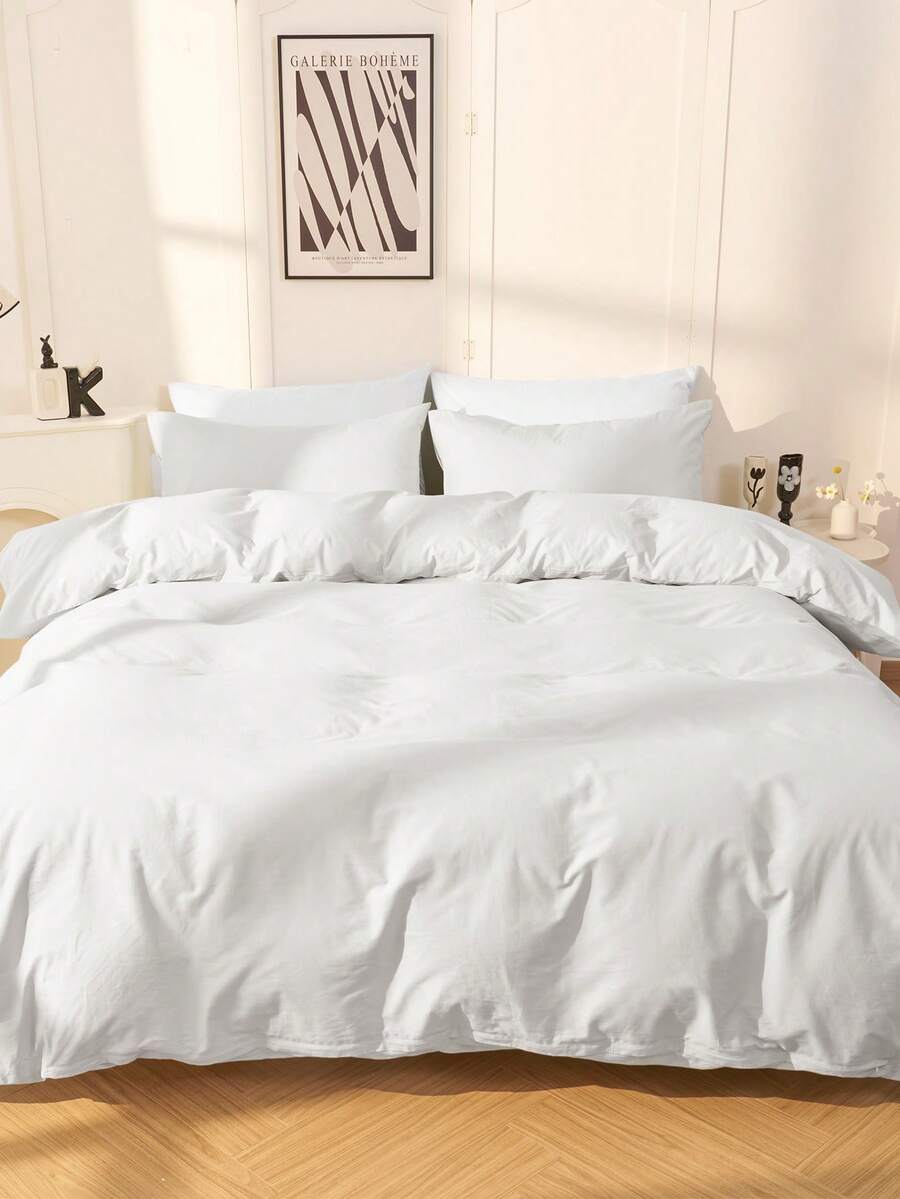 2/3pcs Bedding Set, Solid Color Bedding, Skin-Friendly & Comfortable, Soft & Pilling Resistant, Simple Room Decor, Minimalist & Fashionable Duvet Cover & Pillowcase, Without Comforter, Suitable For Twin, Full, Queen, King Size Beds, All Seasons, Home Textile - White - View 1