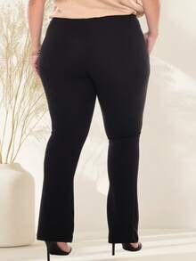 Women's Plus Size Leggings With Pocket Ballerina Crepe Mesh Flare High Waist FROM G1 TO G5 - Black - View 2
