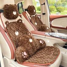 1pc Little Bear Plush Car Headrest, Waist Support, Neck Protection Pillow, Four Seasons Universal Car Pillow, Car Seat Cushion, Winter Warmth And Antifreeze Car Seat Cushion, Thick And Soft Plush Seat Cushion Car Pillow Car Seat Cushion - Brown - View 6