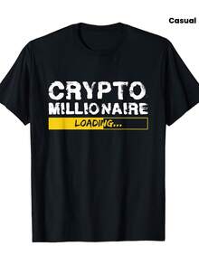1pc Camiseta Gráfica de Bitcoin Millionaire para Hombre - Negra con Diseño Blanco y Amarillo, Camiseta Casual de Cuello Redondo para Todas las Estaciones, Regalo Perfecto para Hombres, Camiseta Bitcoin - Negro - Ver 2