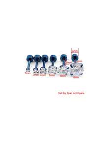 2件/組 不鏽鋼中性 2-10mm 圓形水晶鋯石耳釘，4爪耳骨穿刺飾品，時尚禮物 - Stud Earrings - 查看 14